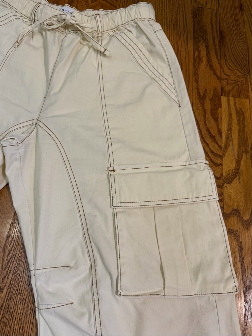 Zara Bone Utility Cargo Pants ~ Wide Leg - Picture 6 of 13